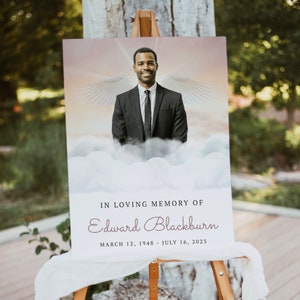 Editable In Loving Memory Sign, Large Funeral Poster, Cloudy Sky Memorial Signage, Printable Reception Welcome Sign, Obituary Template, #F41
