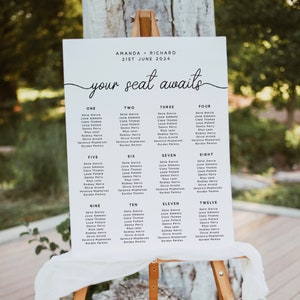 Editable Seating Chart Wedding Template, Minimal Calligraphy, Printable Seating Plan, Templett Instant Download, Classic Table Board, #GRACE