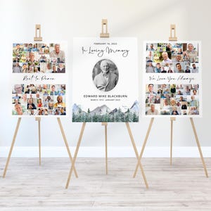 Outdoor Funeral Poster Collage Set, Mountain Funeral Welcome Sign Template, In Loving Memory, Hiking Memorial Board, Photo Collage, CF33