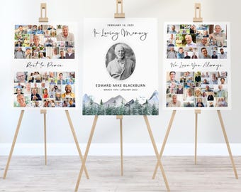 Outdoor Funeral Poster Collage Set, Mountain Funeral Welcome Sign Template, In Loving Memory, Hiking Memorial Board, Photo Collage, CF33