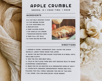 Printable Recipe Card Template, Cocktail Drinks For Recipe Box, Digital Bridal Shower Card For Binder, Editable Personalized Sheet A4 A5 5x7