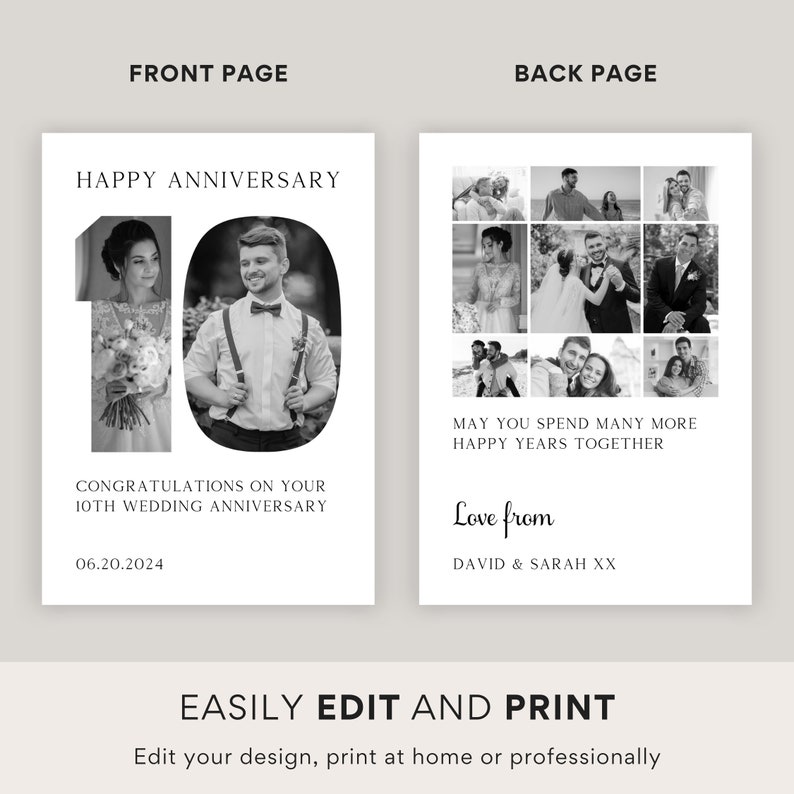 10th Wedding Anniversary Card, Double Sided Collage, Happy Anniversary ...