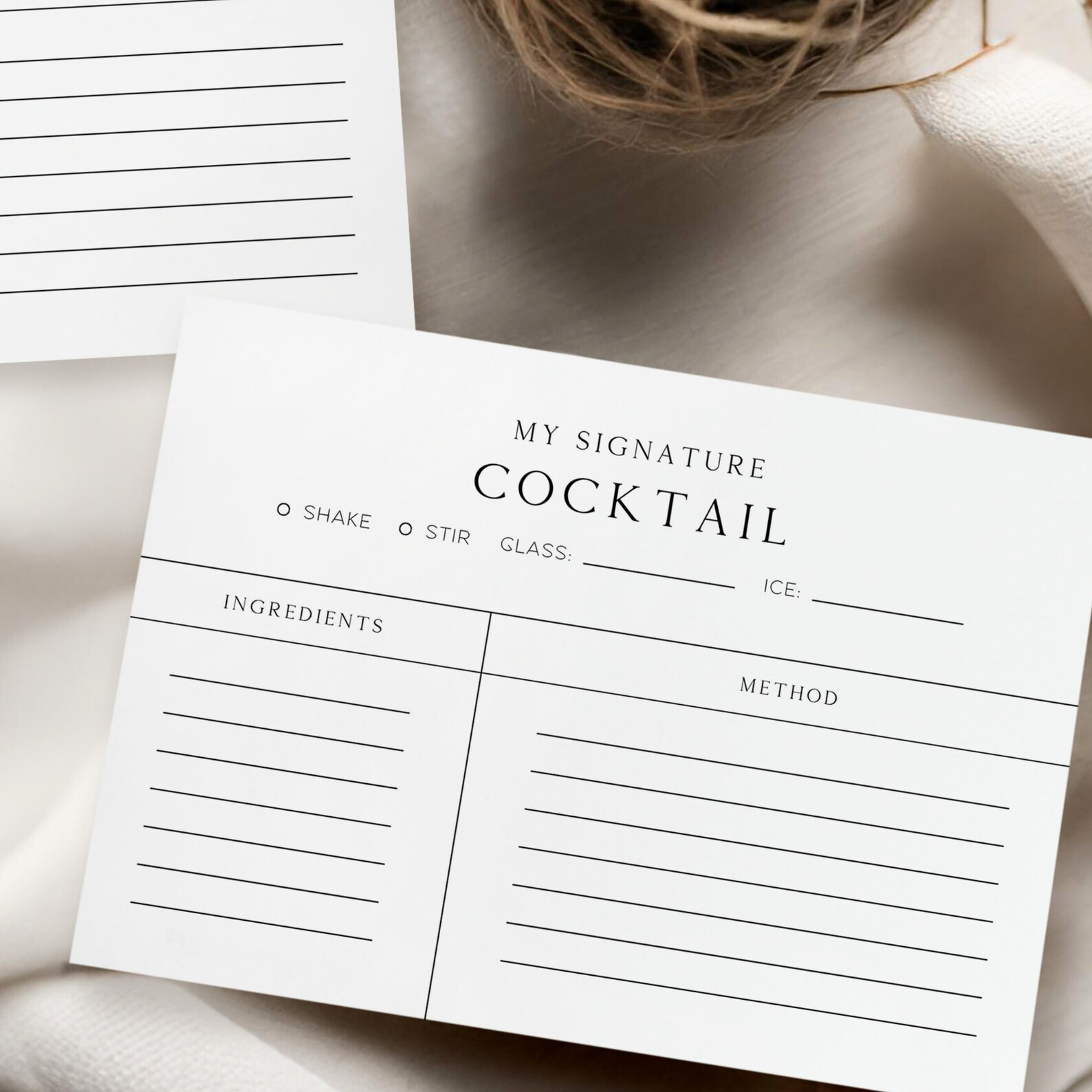 Signature Drinks Recipe Cards Template, Fillable Cocktail Method ...