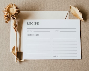 Editable Recipe Template Double Sided Card, Printable Baking Template, Custom Recipe, Minimalist, Make Your Own, Downloadable, 5x7, A4, 6x4