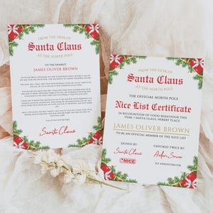 Carta de Papá Noel y certificado de lista de buenos amigos, plantilla de Canva editable, carta de Navidad de Papá Noel, descarga instantánea en PDF imprimible, SL