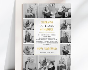 30th Anniversary Collage Template, Thirty Years Married Card, Pearl Wedding Anniversary, Life Together Highlights, Married In 1994 Card