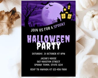 Editable Spooky Halloween Invitation, Haunted House Party, Adults Halloween Invite, Scary Halloween, Printable Canva Template, HW12