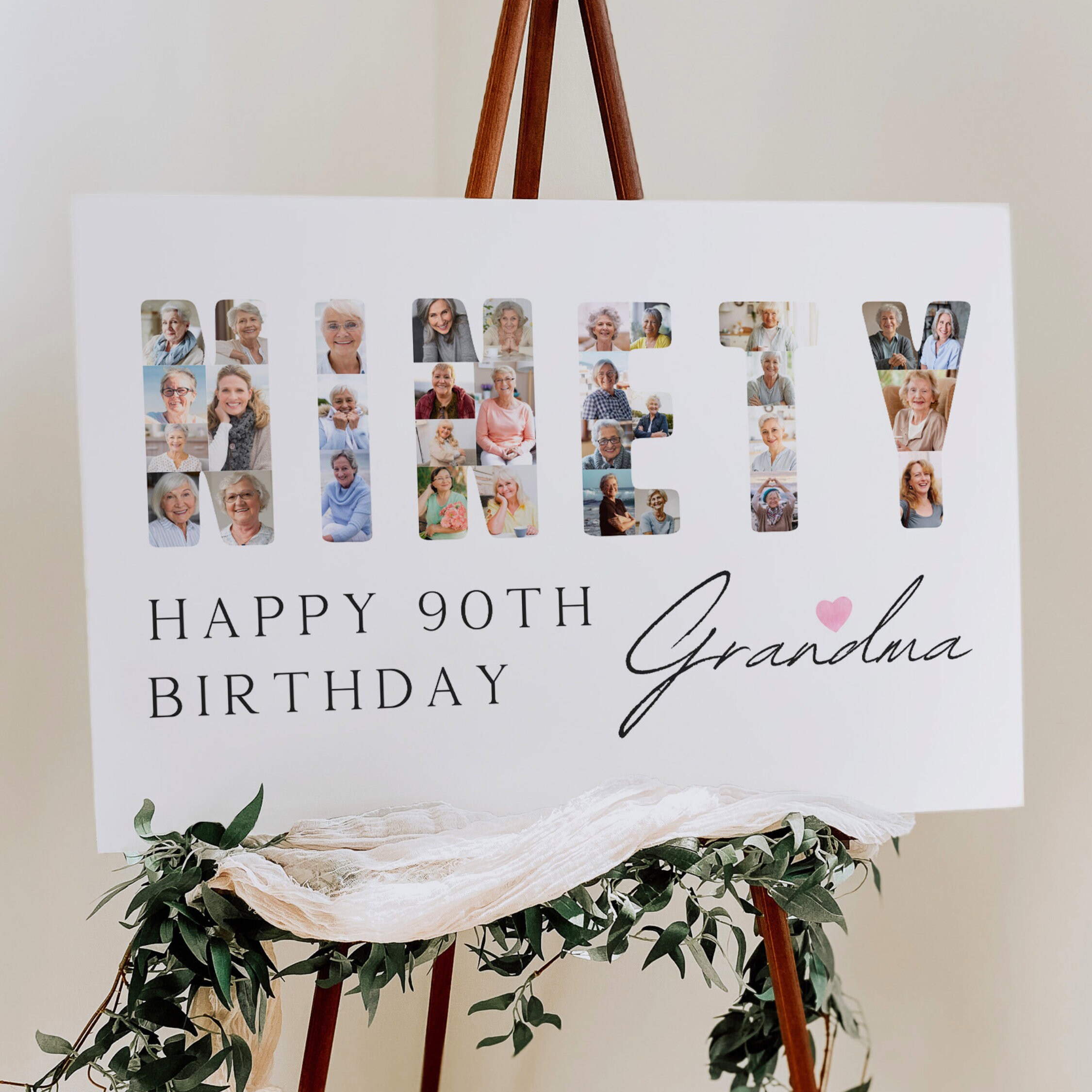 Happy 90th Birthday Photo Collage Template, Gift for Grandma, Number ...
