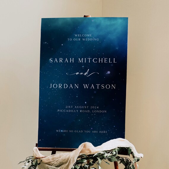 Celestial Wedding Welcome Sign, Starry Night Sky, Moon Theme, Outer Space Reception Signage, Entrance Poster, Welcome To Our Wedding, CW19