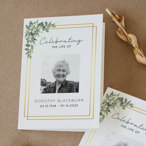 Greenery Funeral Program Template, Floral Memorial Service Booklet, Editable Order Of Service, Gold Obituary Template, Mass Stationary, #F42