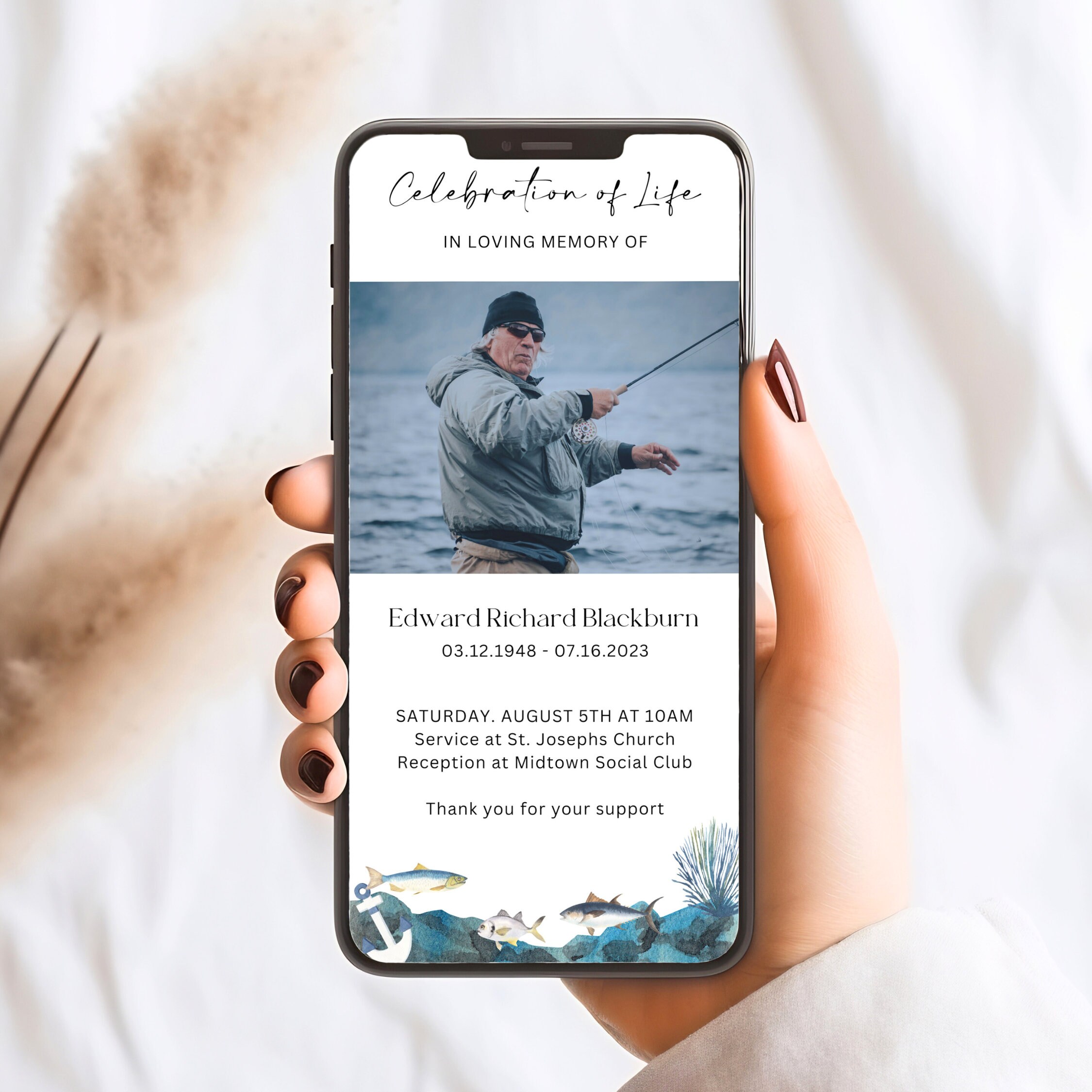 Fishing Funeral Bundle Set, Deep Blue Obituary Templates, Celebration ...