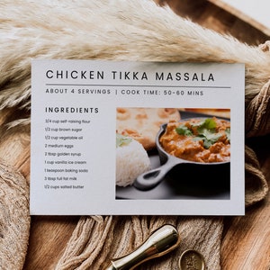 Cartes de recettes simples, Modèle de recette modifiable, Planification de repas personnalisée, Amateurs de cuisine, Cadeaux pour chef cuisinier, Chefs à domicile, Carte de recette avec photo, Imprimable