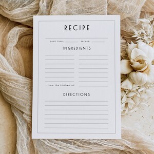 Simple Recipe Page Template, Recipe Cards, For Recipe Binder, Custom Recipe Book, Blank Recipe Sheet, Printable 5x7 Double Sided Recipe