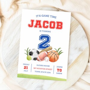 Sports Birthday Party Invitation Template, Soccer Party Invite, Basketball, Baseball, Football Party Invitation, Instant Download, CB10