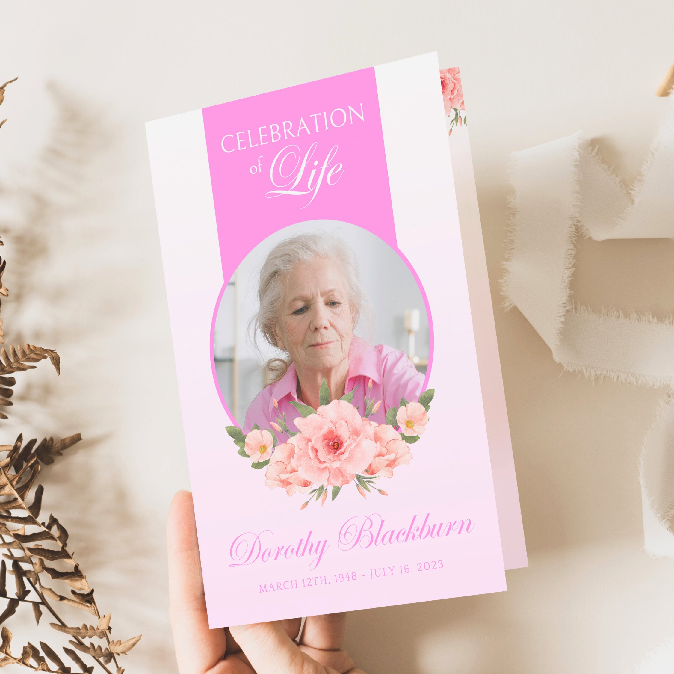 Funeral Intimation Examples Pink Funeral Program Template for Woman, Memorial Program, Obituary ...