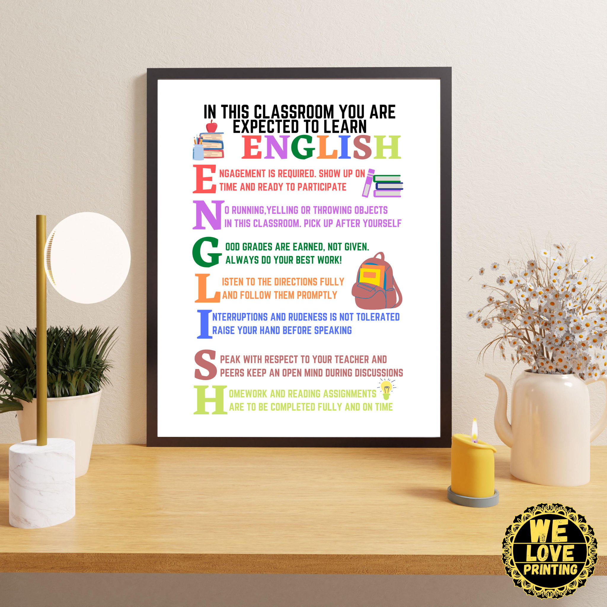 ENGLISH Classroom Poster, English Classroom Decor, Classroom Rules