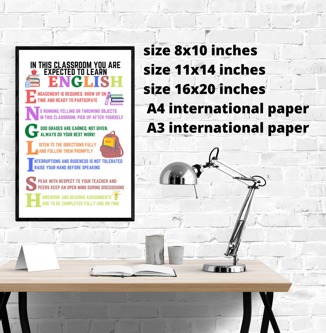 ENGLISH Classroom Poster, English Classroom Decor, Classroom Rules ...