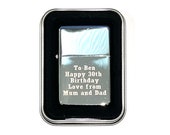 Laser engraved Silver Zippo Style lighter with message or logo with gift packaging