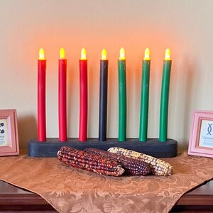 Kwanzaa Kinara - Flameless Battery Powered Electric Candles - Handmade Black Kinara