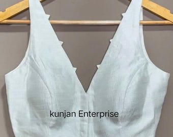 Made To Order Dupion Silk Blouse : Deep V Neck And Front Open