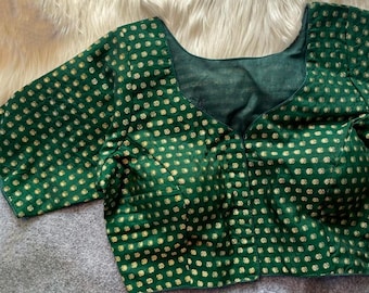 Made To Order Green Chanderi Blouse in Sweetheart Neckline