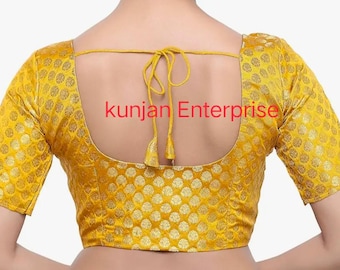 Made To Order Yellow Brocade Blouse: Haldi Function Wedding Top