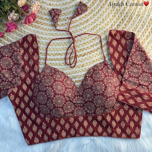Masaba Gupta Style : Cotton Blouse In Ajrakh Print, Elbow Sleeves and back Open..