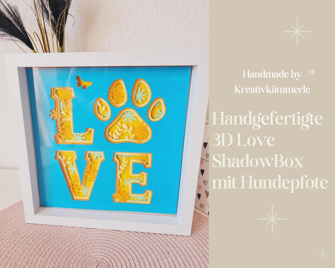 Personalizable 3D Paper Frame Shadow Box 20 X 20 Cm Dog Paw Etsy