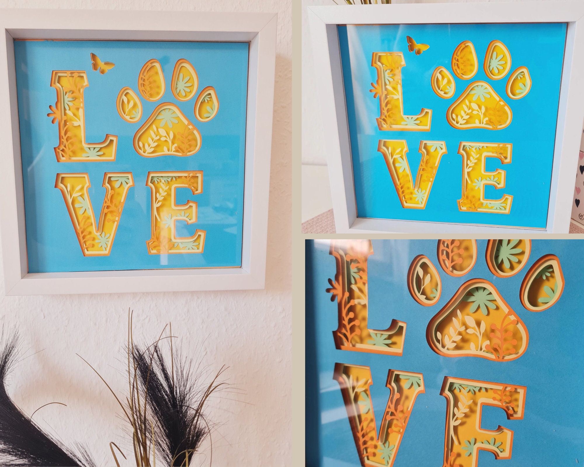 Personalizable 3D Paper Frame Shadow Box 20 X 20 Cm Dog Paw Etsy