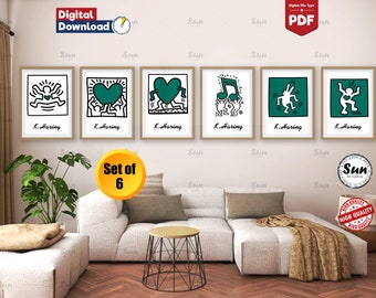 Keith Haring Set of 6,Exhibition Poster,Keith Haring Poster,Gallery Wall Set,Pop Art Home Decor,Digital, Museum Poster,Pop Art Print,Green