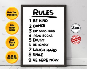 House Rules Art Print, Rules Art Print, Trendy Wall Art, Check Print, Digital Print, Trendy Home Decor, Customize House Rules Text Poster