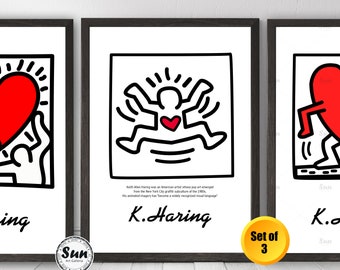 Keith Haring Set of 3, Exhibition Poster, Keith Haring Poster, Gallery Wall Set, Pop Art Home Decor, Digital, Museum Poster, Pop Art Print