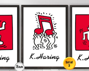 Keith Haring Set of 3, Exhibition Poster, Keith Haring Poster, Gallery Wall Set, Pop Art Home Decor, Digital, Museum Poster, Pop Art Print