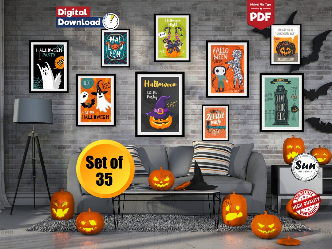 Halloween Gallery Wall Prints Set , Halloween Printable Art Gallery ...