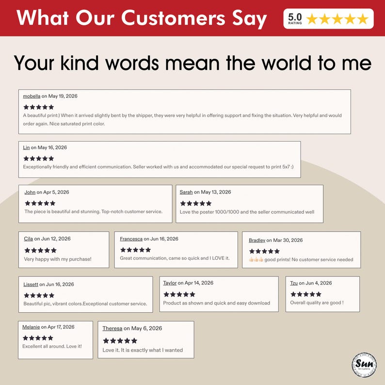 May include: A customer review graphic titled What Our Customers Say with a 5.0 star rating. It displays eleven individual testimonials from various users, each featuring five black stars and text detailing their positive experiences with the shop.
