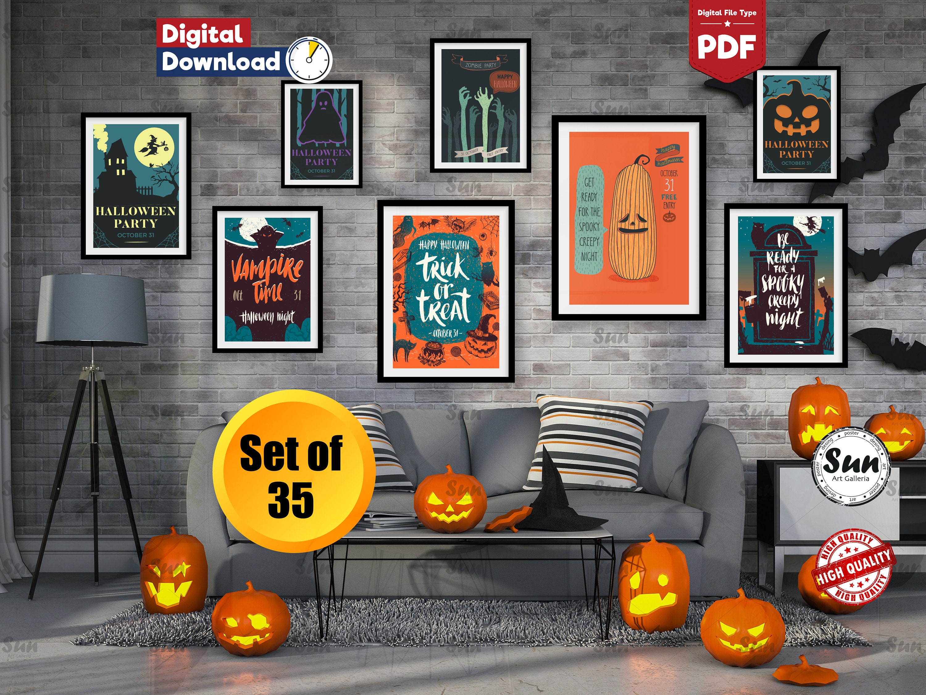 Halloween Gallery Wall Prints Set , Halloween Printable Art Gallery ...