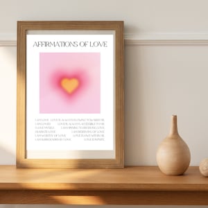 Love Affirmations Art Print - I am Loved, Aura Heart, Pink Poster, Valentine Gift, Romantic Print DIGITAL DOWNLOAD