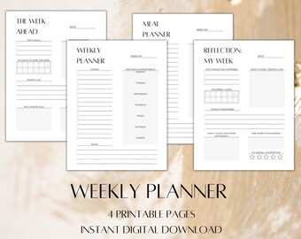 Undatierte Wochenplaner: Meal Prep, Stimmungs-Tracker (Digitaler Download)
