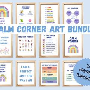 25 Calm Corner Classroom Printable Wall Art - Social Emotional Self Regulation Poster - Feelings Chart Bundle Print - Kids Affirmations
