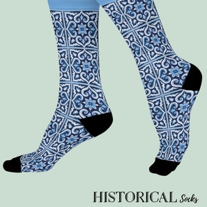 Sicilian Ceramics Pattern Sicilian Gifts White Lotus Resort Sicily Art Blue Socks Tile Pattern Gardening Gift For Her Colorful Unisex Socks