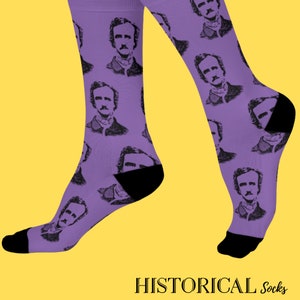 Edgar Allan Poe Socks American Writer Poet Poetry The Raven Purple Socks Literature Gifts Booklover Gift Unisex