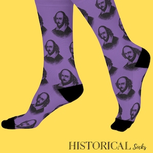 William Shakespeare Booklover Gift Bookclub Literature Lover Poetry Gift Romantic Gifts For Her Lovers Gift Theater Lover Gift Purple Socks