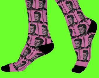 John F Kennedy Socks JFK Gift President United States Pink Socks History Buff American History, Made in USA Unisex Socks History Teacher