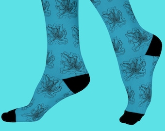 Octopus Socks, Squid Socks, Animal Socks, Novelty Socks, Turquoise Socks, Unisex Socks, Marine Life Gift, Octopus Gift, Biology Teacher Gift