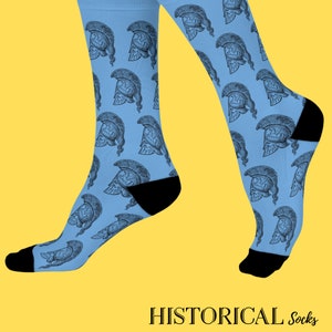 Roman Helmet Socks, Italian Gifts, Gladiator Helmet, Roman Emperor, Ancient History, Spartan Helmet, Blue Socks, Novelty Socks, Unisex Socks