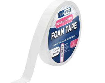 Ruban adhésif mousse double face BEK-FIX : fixation solide, travaux manuels (20 mm x 2 m)