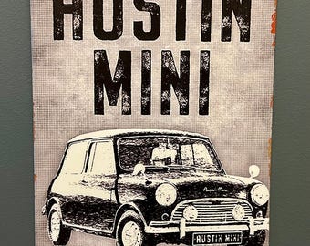 Austin Mini Metal Sign – Vintage 8x12" Car Wall Art, Retro Tinplate Garage Decor