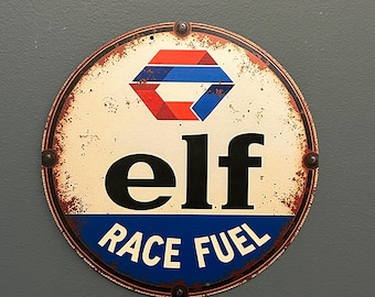 Elf Race Fuel Metal Sign Vintage 8x8" Round Tinplate Wall Art Retro Garage Decor
