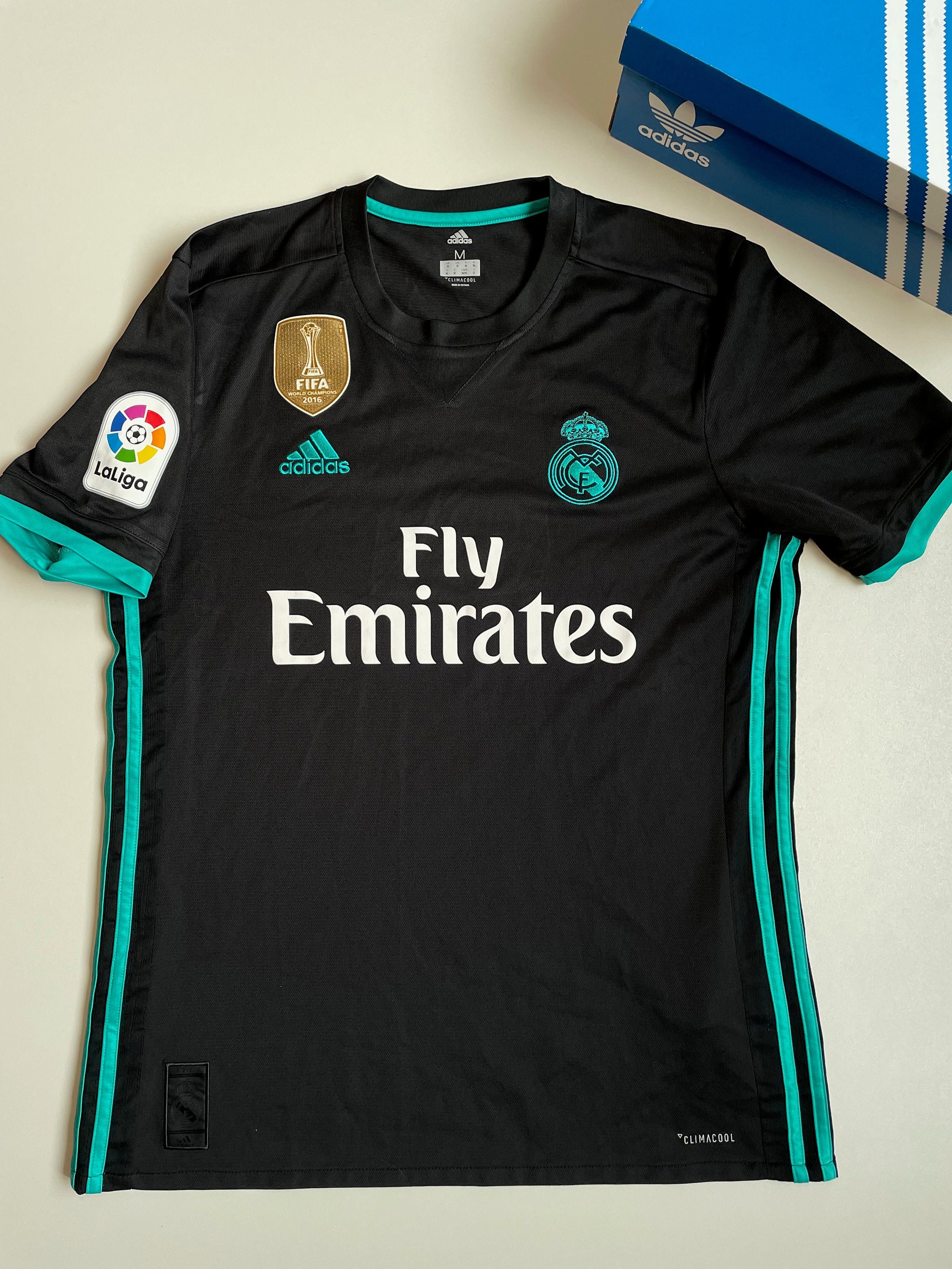Adidas Real Madrid Black/Teal Football Soccer Jersey Climacool Youth Size  Medium