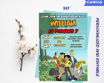 Digitale wilde Kratts verjaardagsuitnodiging | Sjabloon voor wilde Kratts-verjaardagsfeest | Bewerkbare en gepersonaliseerde Canva-sjabloon